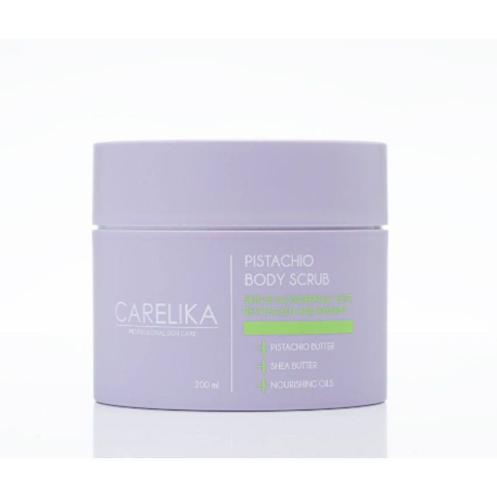 CARELIKA Pistachio Body Scrub – kehakoorija pistatsivõiga ja jahvatatud mandlikoortega, 200 ml
