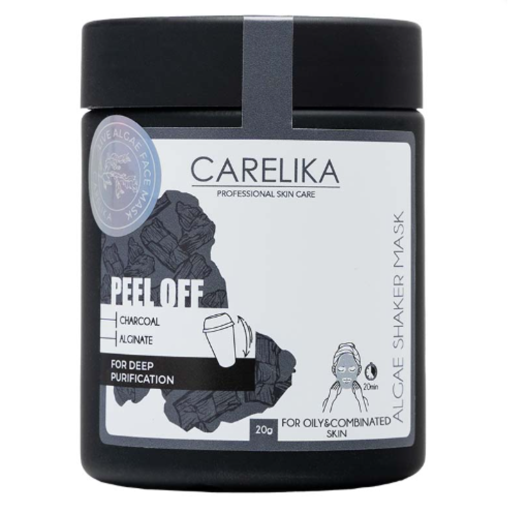 CARELIKA Shaker Peel Off Mask Charcoal - puhastav ja detoksifitseeriv aktiivsöemask, 20 g (CPSMPC020J)