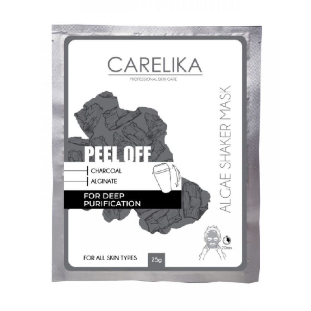 CARELIKA Shaker Peel Off Mask Charcoal - puhastav ja detoksifitseeriv aktiivsöe näomask, 20 g (CPSMPC020P)