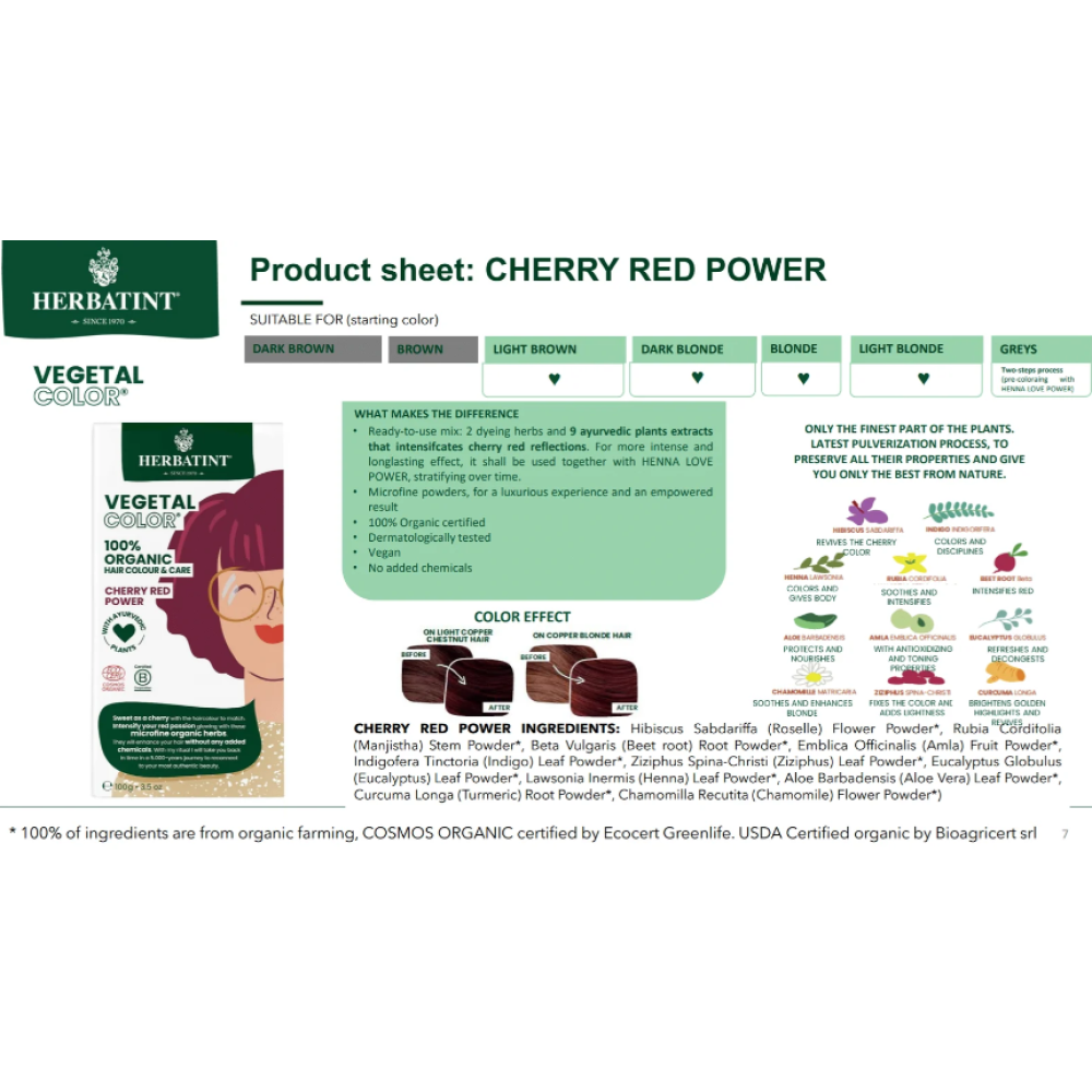 HERBATINT Vegetal Color - Orgaaniline juuksevärv (Cherry Red Power / kirsipunane) (Herb-cherry-red)