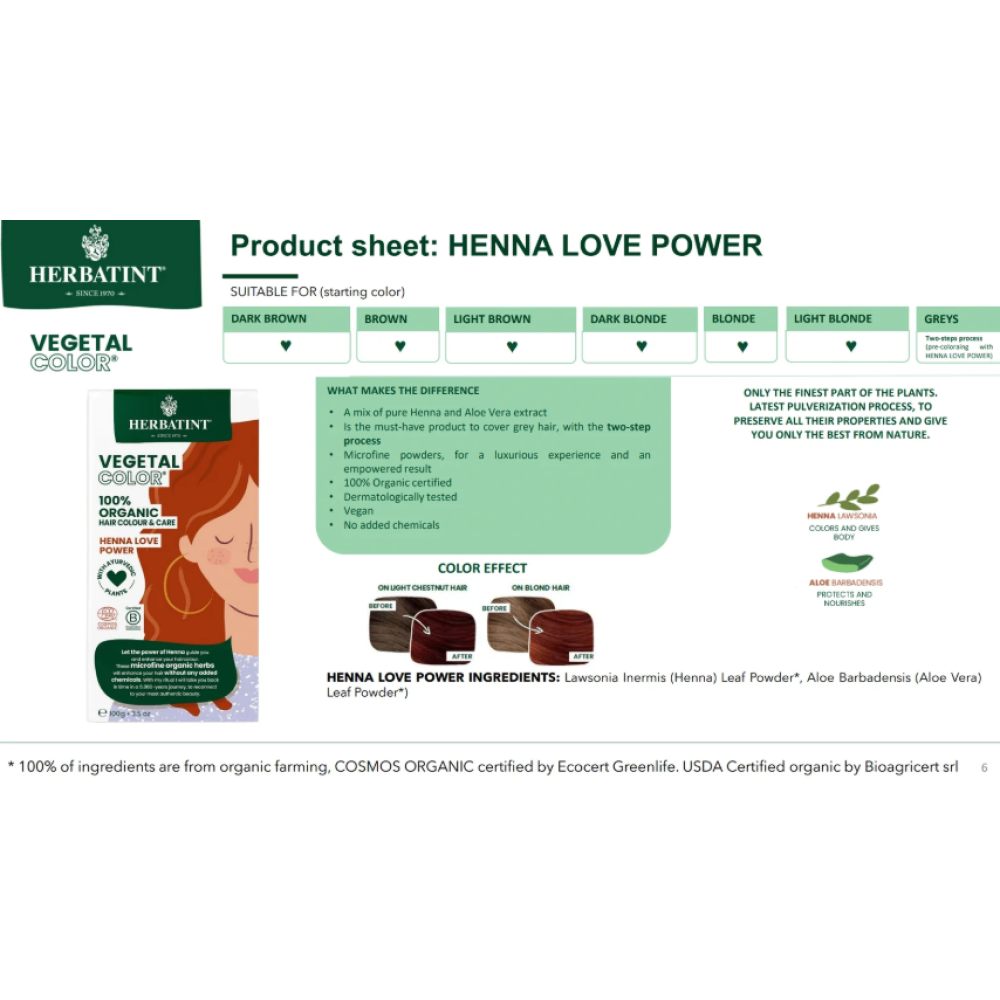 HERBATINT Vegetal Color - Orgaaniline juuksevärv (Henna love power/Ruda) (Herb-henna-love)
