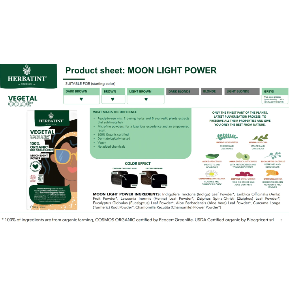 HERBATINT Vegetal Color - Orgaaniline juuksevärv (Moon Night Power / Must) (Herb-moon-night)
