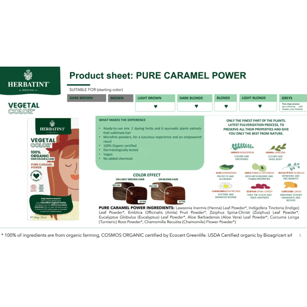 HERBATINT Vegetal Color - orgaaniline juuksevärv (Pure Caramel Power/Karamell) (Herb-pure-caramel)