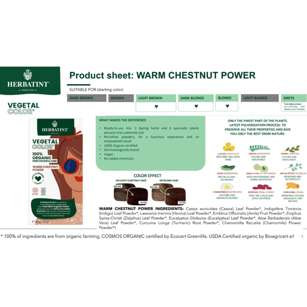 HERBATINT Vegetal Color - Orgaaniline juuksevärv (Soe kastanipruun / Pruun) (Herb-warm-chestnut)