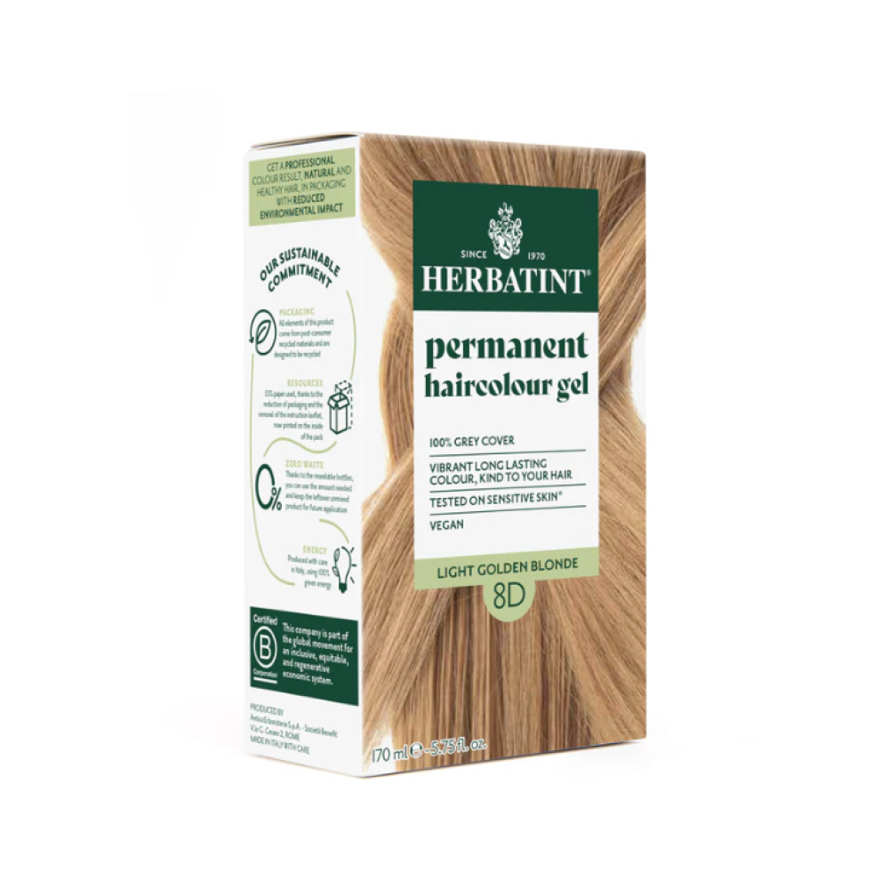 HERBATINT püsiv looduslik taimne geeljuuksevärv - 8D (hele kuldne blond) (Herbatint8D)