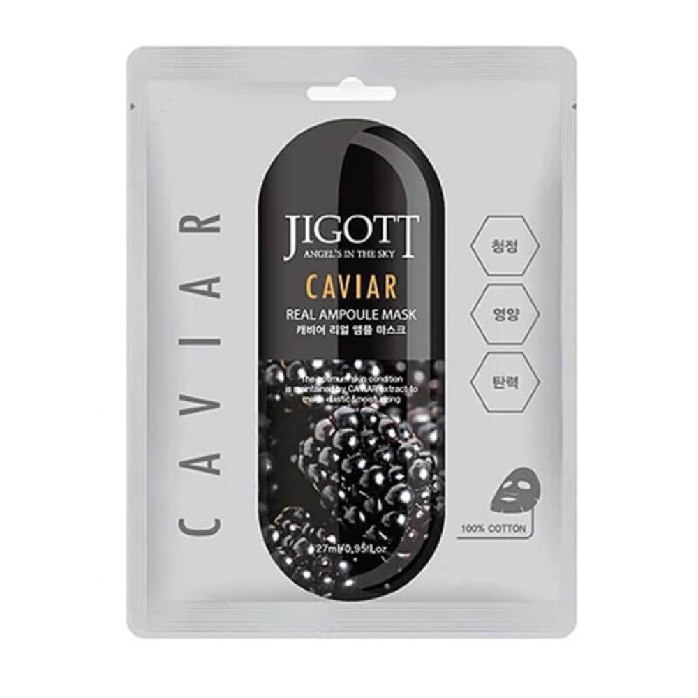 Jigott Caviar Real Ampoule Mask – kangasnäomask näole, 27 ml (280283-1)