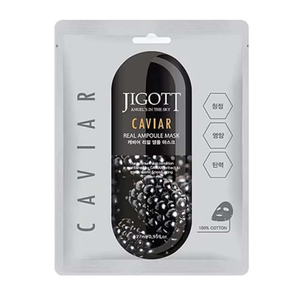 Jigott Caviar Real Ampoule Mask – kangasnäomask näole, 27 ml