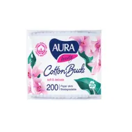 Aura Beauty vatitikud pabervarrega kotis, 200 tk