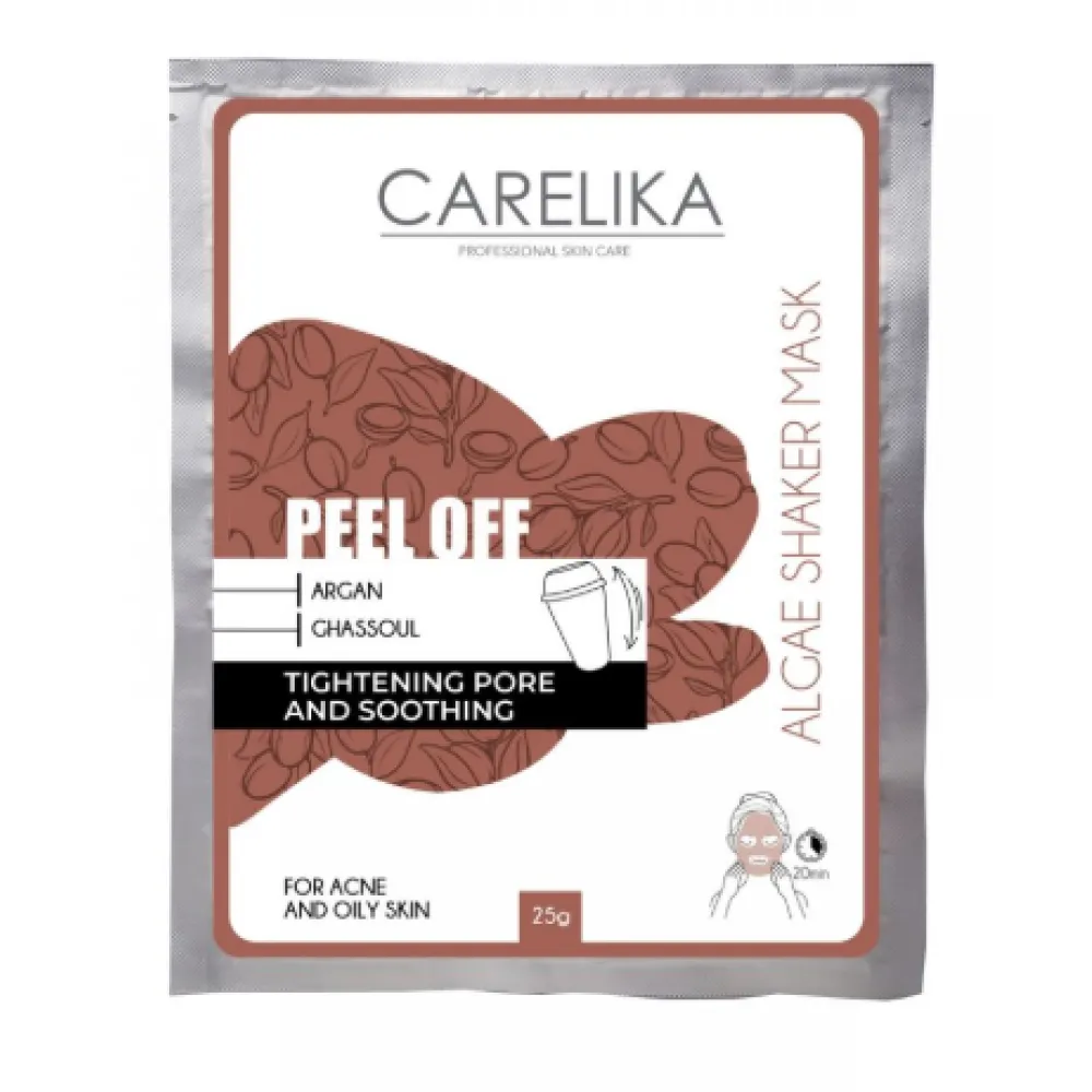 CARELIKA Shaker Peel-Off Mask Argan-Ghassoul – argan-ghassouli savimask, 20 g