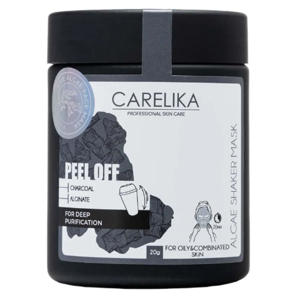 CARELIKA Shaker Peel Off Mask Charcoal - puhastav ja detoksifitseeriv aktiivsöemask, 20 g