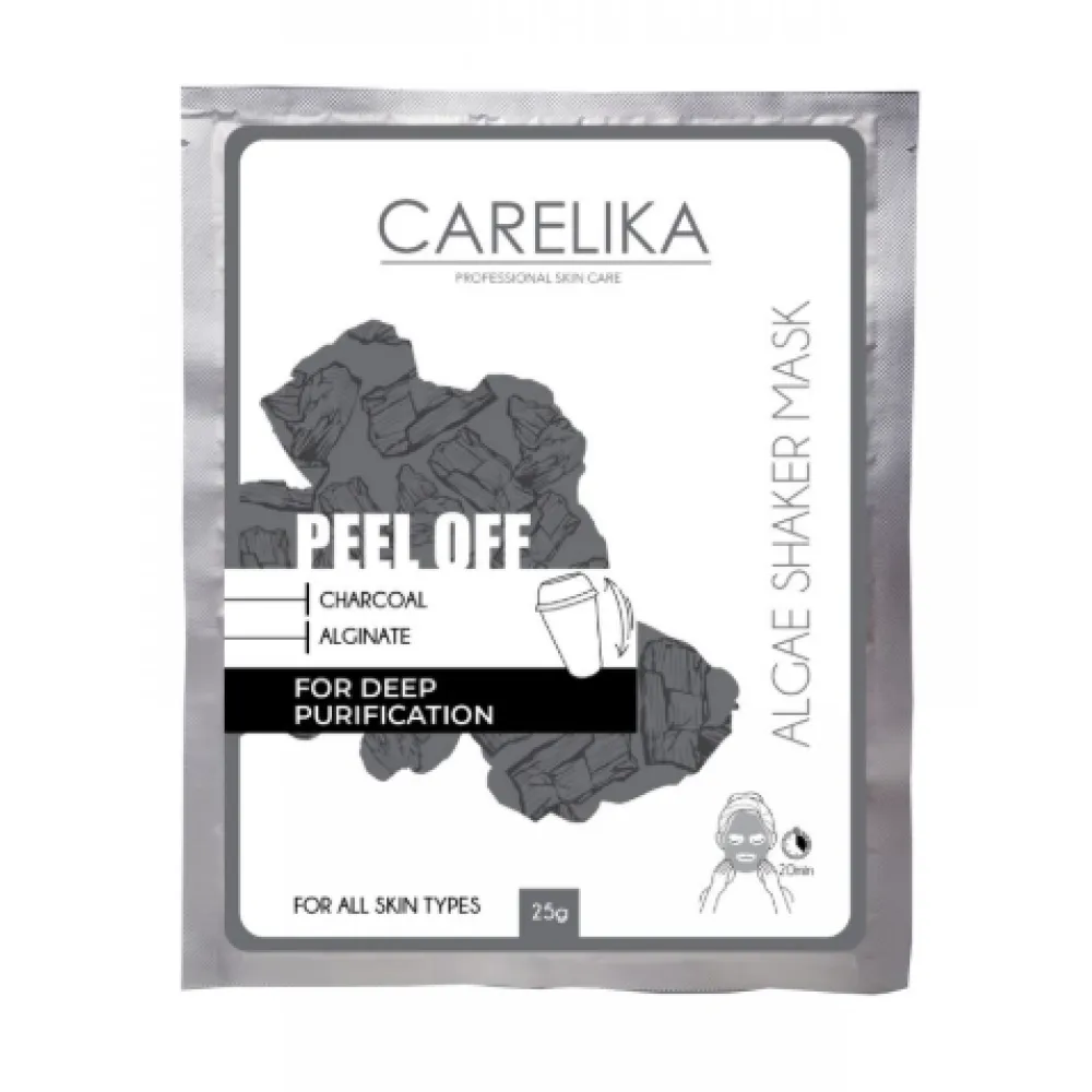 CARELIKA Shaker Peel Off Mask Charcoal - puhastav ja detoksifitseeriv aktiivsöe näomask, 20 g