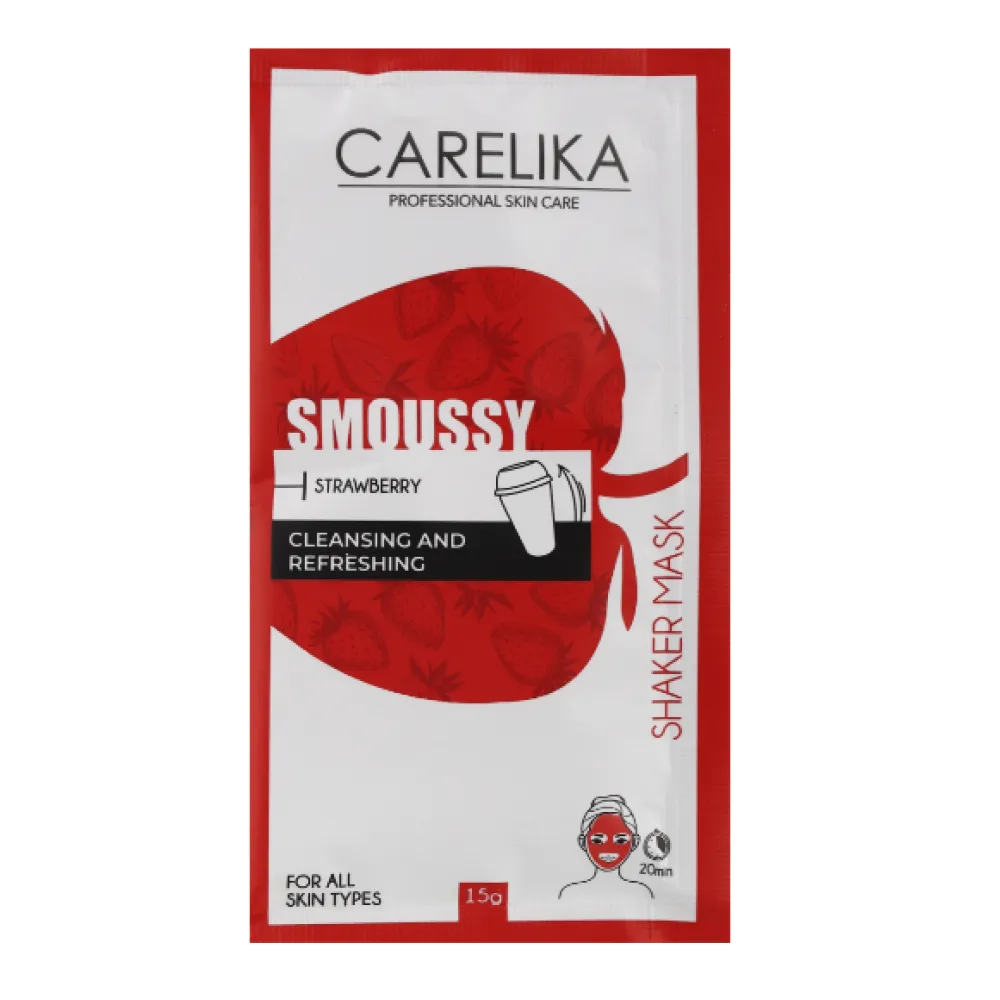 CARELIKA Shaker Smoussy Mask Strawberry - Värskendav ja puhastav maasika-vahtmask, 15 g