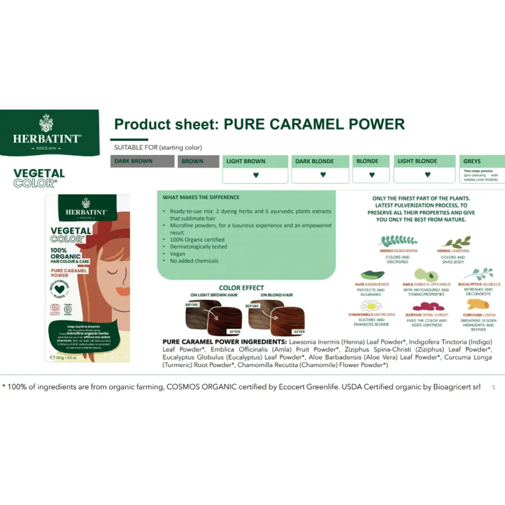 HERBATINT Vegetal Color - orgaaniline juuksevärv (Pure Caramel Power/Karamell)